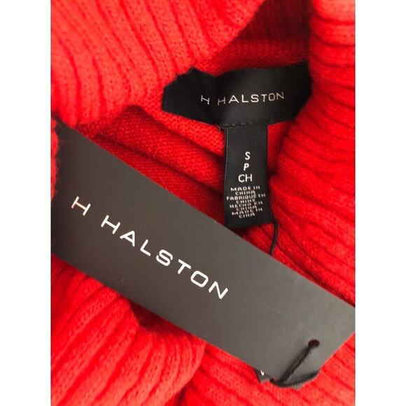H Halston Sweater Striped Colorblock Cowl Neck Pullover Red Combo NWT S - Picture 4 of 8